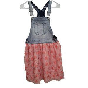 Jordache Overall Denim Tulle Flower Dress